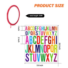312Pcs 2+1 Inch Whiteboard Letter with 6 Roll 1/8'' 108ft Whiteboard Thin Tape Self Adhesive Alphabet Sticker Pinstripe Graphic Chart Tape Stick on Letter for Back to School Classroom(Multicolor)