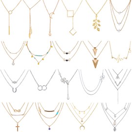 AROIC 20 PCS Pendant Necklace with 14 PCS Gold,6 PCS Sliver,20 styles of necklaces for Women Jewelry Fashion and Valentine Birthday Party Gift
