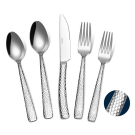 VIVANI Theoson Heavy Silverware Set for 4, Thicken Stainless Steel Utensils Set, 20pcs Hammered Flatware Cutlery Set for Kitchen, Dishwasher Safe