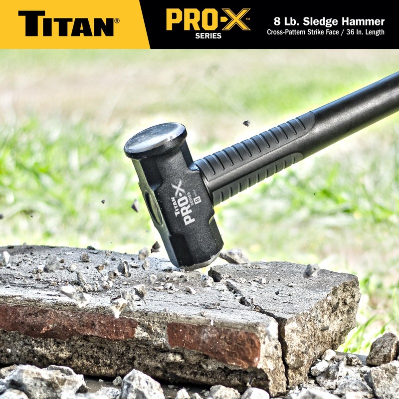 Titan Pro-X 63018 8lb Sledge Hammer, Dual-Face Sledge with Cross-Pattern