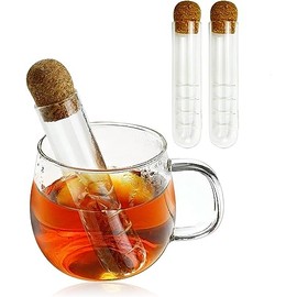 Filtros de té para té a granel, 2 filtros de vidrio para té de hoja larga, difusores de vidrio reutilizables con corcho, filtros de inmersión de té a granel grandes para tazas