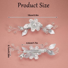 Pack of 2 Silver Flower Pearl Bridal Hair Accessories, Silver Hair Pins Wedding, Hair Accessories for Women and Girls