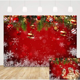 7x5ft Snowflake Christmas Photography Backdrop for Winter New Year Eve Family Party Birthday Glitter Bokeh Sparkle Red Xmas Background Newborn Baby Shower Decoration Photo Booth Props