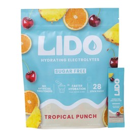 LIDO Tropical Punch Electrolyte Powder Packets — Clean, Zero-Sugar Hydration Drink Mix with Balanced Sodium for Fast Replenishment — Vegan, Paleo & Fasting Friendly — 28 Sticks