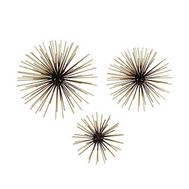 Stratton Home Decor Set of 3 Black Starburst Metal Art Wall DÃ©cor, 10 x 3.5 x 10, Antique Gold