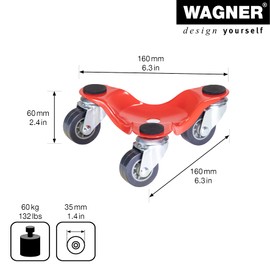 WAGNER Transport aid MM 1193, 16 x 16 x 6 cm, load capacity 60 kg, ideal for bulky loads and moves, with 3 wheels, non-slip pads, very manoeuvrable, floor-friendly, flexible application, 20119301