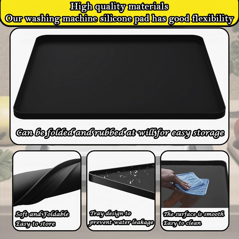 27×27inch Washer Drain Pan Silicone Mat, With Raised Edge Washing