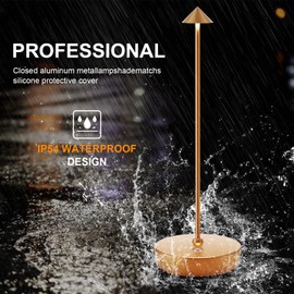 YIBEN Rechargeable Cordless Table Lamp, Portable Powered LED Battery 6000mAh Metal USB Desk Lamp, 3 Levels Brightness Light for Restaurants Outdoor (Gold)