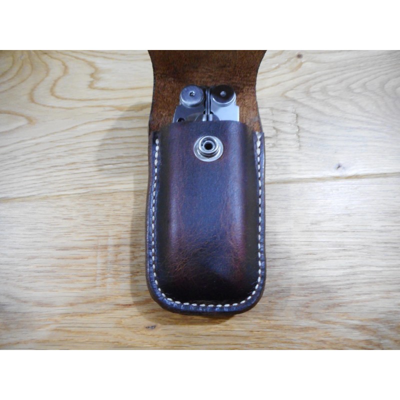 Leatherman Wave dark oil Crazy Horse leather sheath. Tooled flap.