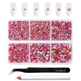 Beadsland 4300pcs Flatback Rhinestones,Orange AB Rhinestones Nail Gems Round Crystal Rhinestones for Crafts,Mixed 6 Sizes with Picking Tweezers and Wax Pencil Kit,SS6-SS20,Hyacinth AB