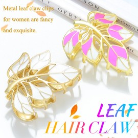 CAKURE Leaf Hair Claw Clips Gold Vintage Hair Clips Medium Elegant Hair Claws Leaves Hair Accessories for Women (Pack of 2) (b-purple&white)