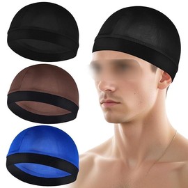 3Pcs Wave Cap Silky Elastic Band Caps Soft Breathable Hair Wrap Satin Sleeping Shower Caps Hair Bonnet for Sleep Unisex Beanie Caps Beanies Hats Shower for Men Women Athletes Hip-hop Lovers - Colour: Black, Royal Blue, Brown