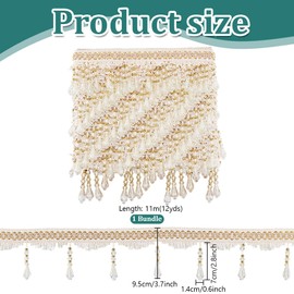 PH PandaHall 12 Yards Pearl Fringe Trim 3 3/4 Inch Sewing Trim Fringe Hanging Tassel Trim for Curtain Tablecloth Home Decor Dress Clothing Crafts