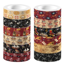 Adirasenotek 12 Rolls Pirate Washi Tape Set Pirate Washi Tape Decorative Paper Stickers, DIY Art Crafts Wrapping Decor for Scrapbooking Gifts Stickers