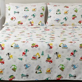 Great Bay Home Christmas Flannel Sheet Set Full Size - 100% Turkish Cotton, Double-Brushed, Winter Bed Sheets - Ultra-Soft, Cozy, 4-Piece Christmas Bedding Set (Christmas Toy Trucks)