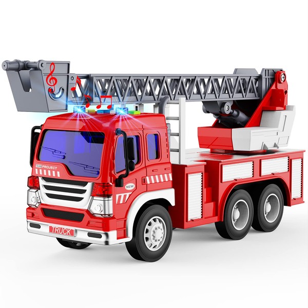 GizmoVine Fire Engine Toys, Fire truck toy for 2 Year Olds, Kids toys with Light Sound Extending Ladder, Friction Powered Vehicle Car for 3 4 5 6 7 8 year olds, Birthday Christmas Party Gift