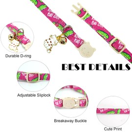 Elegant little tail 2 Pack Cat Collar-Spring Print Cotton Breakaway Cat Collars with Bell Pendant Kitten Boy Girl Safety Adjustable Collar for Small Cats Puppy