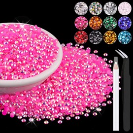 8000PCS 3mm Resin Jelly Rhinestones in Bulk (Hot Pink AB), Bedazzling Flatback Crystals Rhinestones for Crafting DIY Nail Decoration, Gems Diomand Charms for Tumbler Shoes Clothing Fabric