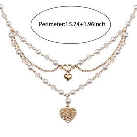 Heart Pendant Necklace Pearl Necklaces for Women Pearl Beaded Necklace Layered Choker Necklaces for Women Girls Christmas Birthday Gifts for Best Friend Wife Double Layer Pearl Necklace