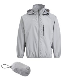 Spmor Men's Lightweight Waterproof Jacket Packable Windbreaker Running Coat Light Grey XL