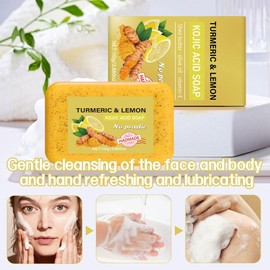 Kojic Acid and Turmeric Soap - Turmeric Soap For Face&Body - Tumeric Bar For Acne, Dark Spots, Hyperpigmentation, Smooth Skin - Gentle SoapBar With Shea Butter, Olive Oil, Vitamin E