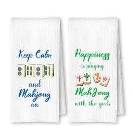 ArtisaEura Mahjong Gifts Kitchen Towels Set of 2, Gifts for Mahjong Players Lovers Women Dish Tea Towels for Kitchen Decor, Mah Jong Gift Decorative Hand Towels for Bathroom Decor, 16x24 Inches