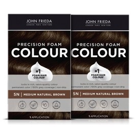 John Frieda Precision Foam Hair Color, Medium Natural Brown 5N, Full-coverage Hair Color Kit, with Thick Foam for Deep Color Saturation (Pack of 2)