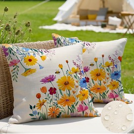 JANGYUHH Set of 2 Outdoor Cushion Covers, 40 x 40 cm, Weatherproof, Modern Floral Decorative Cushion, Summer Yellow Cushion Covers for Garden, Sofa, Couch, Living Room, Bedroom, Double-Sided Pattern