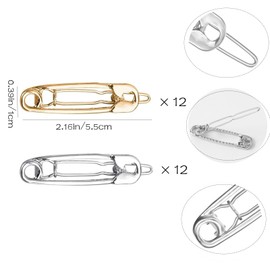 24 Pcs Gothic Hair Clips Alloy Safety Pin Shape Hair Pins Goth Hairpin Accessories for Women Girls