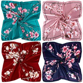 Honoson 4 Pcs 35 Inch Silk Scarf for Women Hair Satin Scarf Square Silk Bandanas Large Head Scarves for Sleeping(Classic Series)