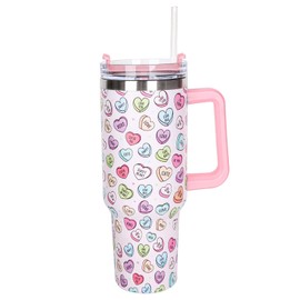 Whaline 40oz Valentine's Day Tumbler with Handle Straw and Lid Love Heart Travel Coffee Tumbler Cup for Women Girlfriend Besties Wife Lover Spouse Gifts