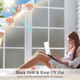 Coavas Window Privacy Film Frosted Glass Static Cling UV Sun Blocking Heat Control Window Tint Day and Night Insulation Home Bathroom Door Decorative Frosting Cover, 23.6 x 157.5 Inch, Gray