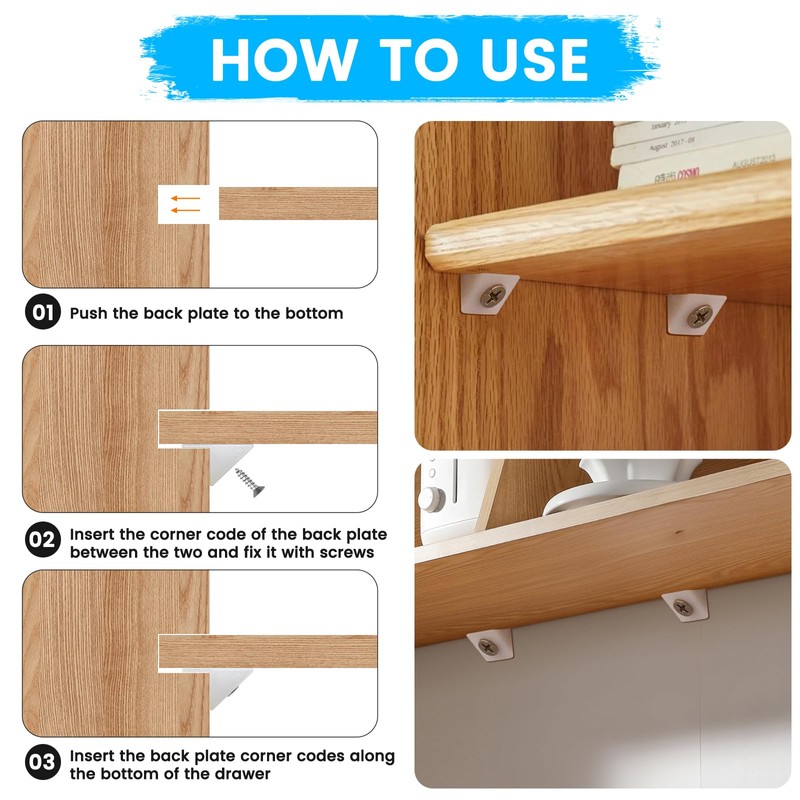 50 Pcs Drawer Angle with Screws Code Bracket Fastener, Plastic
