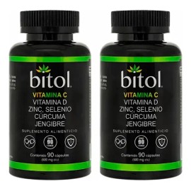 Pack 2 Bitol Vit C D Zinc, Selenio, Cúrcuma Y Jengibre  Immune Support Supplement with Vitamin C, D, Zinc, Selenium, Turmeric  Ginger                 