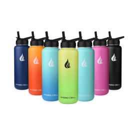 HYDRO CELL Stainless Steel Water Bottle w/ Straw & Wide Mouth Lids (64oz 40oz 32oz 24oz 18oz 14oz) - Keeps Liquids Perfectly Hot or Cold with Double Wall Vacuum Insulated Sweat Proof Sport Design (White 40oz)