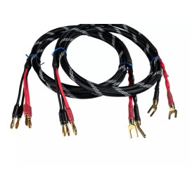 Canare 4S11 HIFI BiWire Speaker Cable Pair, Braided 2 Spade to 4 Banana, 6 Ft.