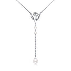 VONALA Sea Shell and Pearl/Rosary Cross Necklace 925 Sterling Silver Celtic Knot Pendant Necklace Beach Ocean Irish Jewellery Gifts for Ladies Ladies, Sterling Silver, No Gemstone