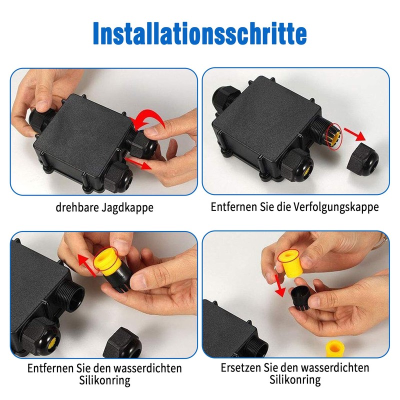 4 Piece Junction Box Waterproof IP68: 3-Way Underground Cable Connector