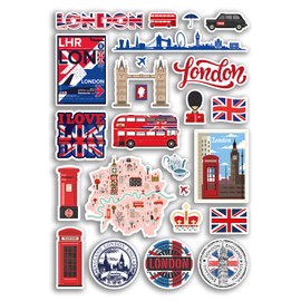 A4 Sticker Sheet London Landmarks Vinyl Stickers - England City UK Big Ben Stamp Flag Travel Holiday Culture Scrapbook Luggage Gift #79558