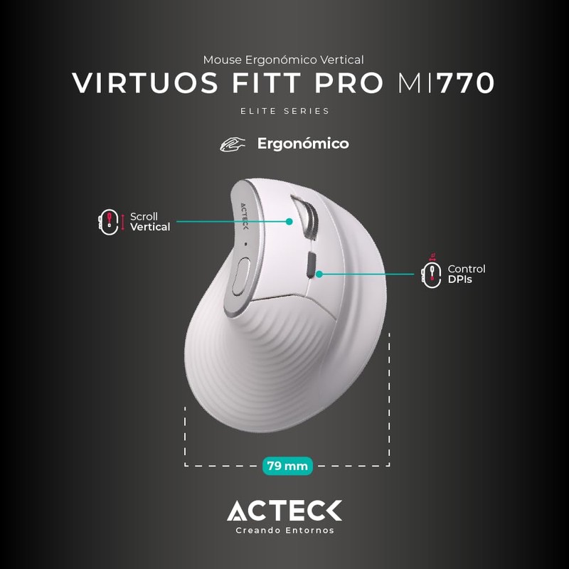 Acteck Mouse Ergonomico VIRTUOS Fitt Pro MI770 1600dpi Inalambrico 8