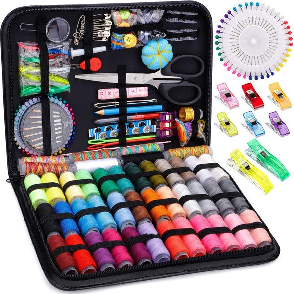 SaiXuan Sewing Set with 243 Sewing Accessories, 38 Rolls of XL Thread, Sewing Set with PU Case, Complete Accessories for Beginners, Travelers, Home