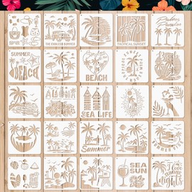 25 Stück Malerei Schablonen, Sommer Palmen Schablone, Kinder Sommer Basteln Zeichenschablonen Kunststoff Wiederverwendbar, Schablonen Set für DIY Handwerk Malen auf Holz, Stein, Papier, Stoff, Wand
