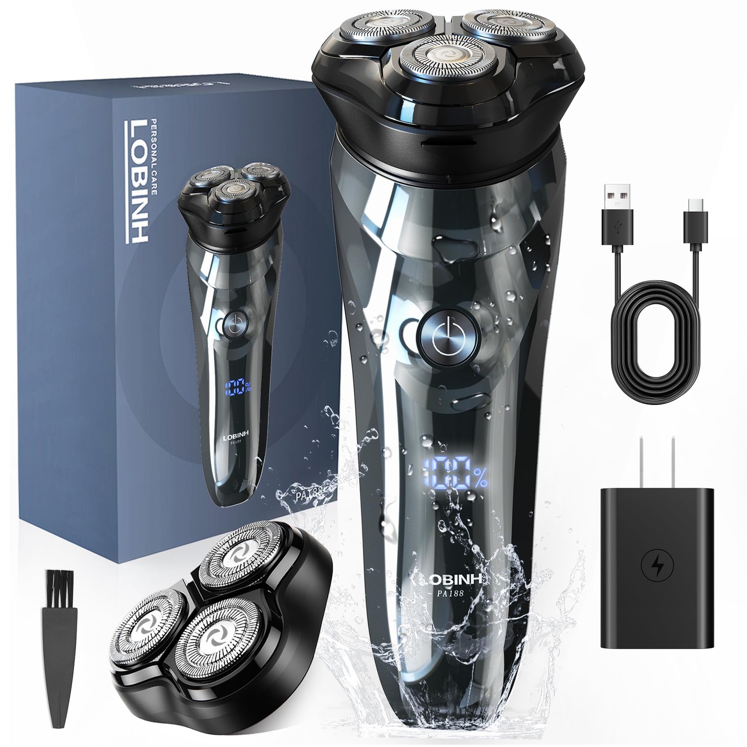 LOBINH Electric Razor for Men, 3D Rechargeable Waterproof IPX7 Electric ...