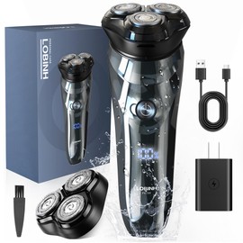 LOBINH Electric Razor for Men, 3D Rechargeable Waterproof IPX7 Electric Shaver for Men Wet & Dry, Cordless Rotary Razor with Beard Pop-up Trimmer, 1 Hour Fast Charging, 4D Floating Head