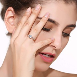 QJLE 1.5 Carat Fake Wedding Rings, Dainty Cubic Zirconia 18K Rose Gold Plated Rings for Women Promise Engagement Stacking Rings Size 7 Band