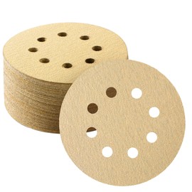 Shaywa 50 PCS 80 Grit 5 Inch 8 Hole Hook and Loop Gold Sanding Discs Orbital Sander Pads Sandpaper for Orbital Sander Sand Paper for Automotive and Woodworking