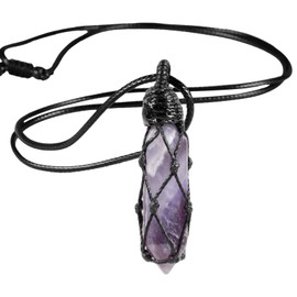 Nupuyai Hand-Woven Hexagon Crystal Pendant Necklace for Men and Women, Double Lace Hexagonal Quartz Chain Gemstone Reiki Jewellery, Stone, Amethyst