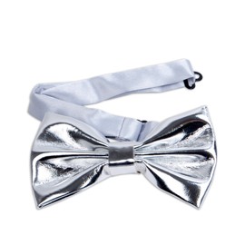 BG Clip-on Metallic Bow Tie With Adjustable Strap. Fun Necktie. Colors Available - Silver
