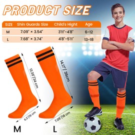 Regilt Soccer Shin Guards for Youth Kids, Shin Pads with Soccer Socks & Guard Straps, Calf Protective Gear for 6-18 Years Kids Teens Boys Girls (Orange, Medium)