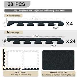 TroyStudio 28 Pcs 0.32" Felt Border Pieces Sound Absorbing Interlocking Floor Mats & Piano Carpet Drum Rug